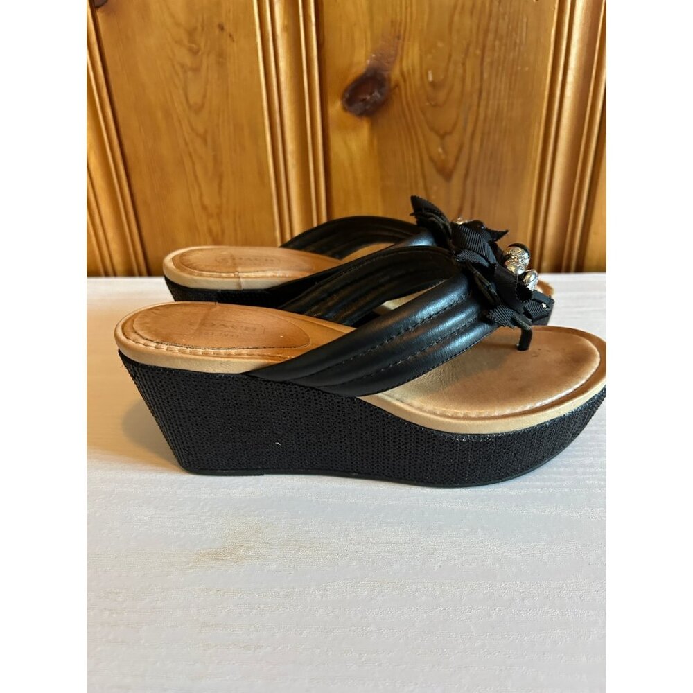 Coach Jainis Size 7B Black Leather and sequin Wedge Sandals. - Picture 5 of 10